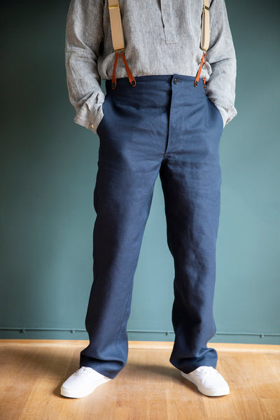 Historical Emporium Men's High Waist Classic Canvas Work Trousers - 100% Cotton, Suspender Buttons, 36" Inseam
