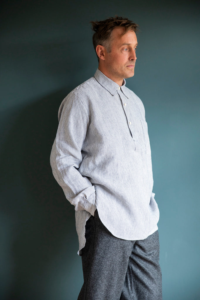 Blue White Irish Linen Stripe